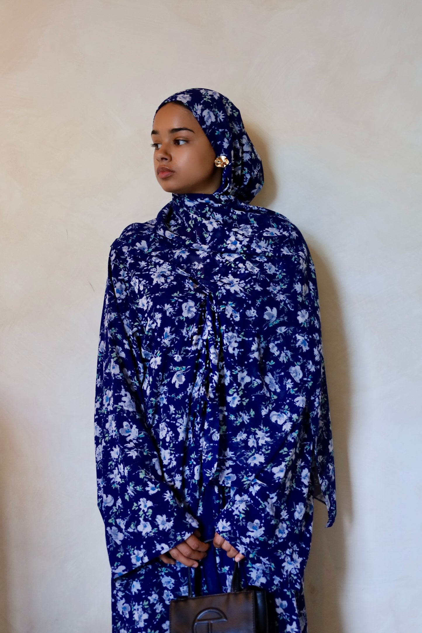Eva - Navy Floral Tie-Abaya