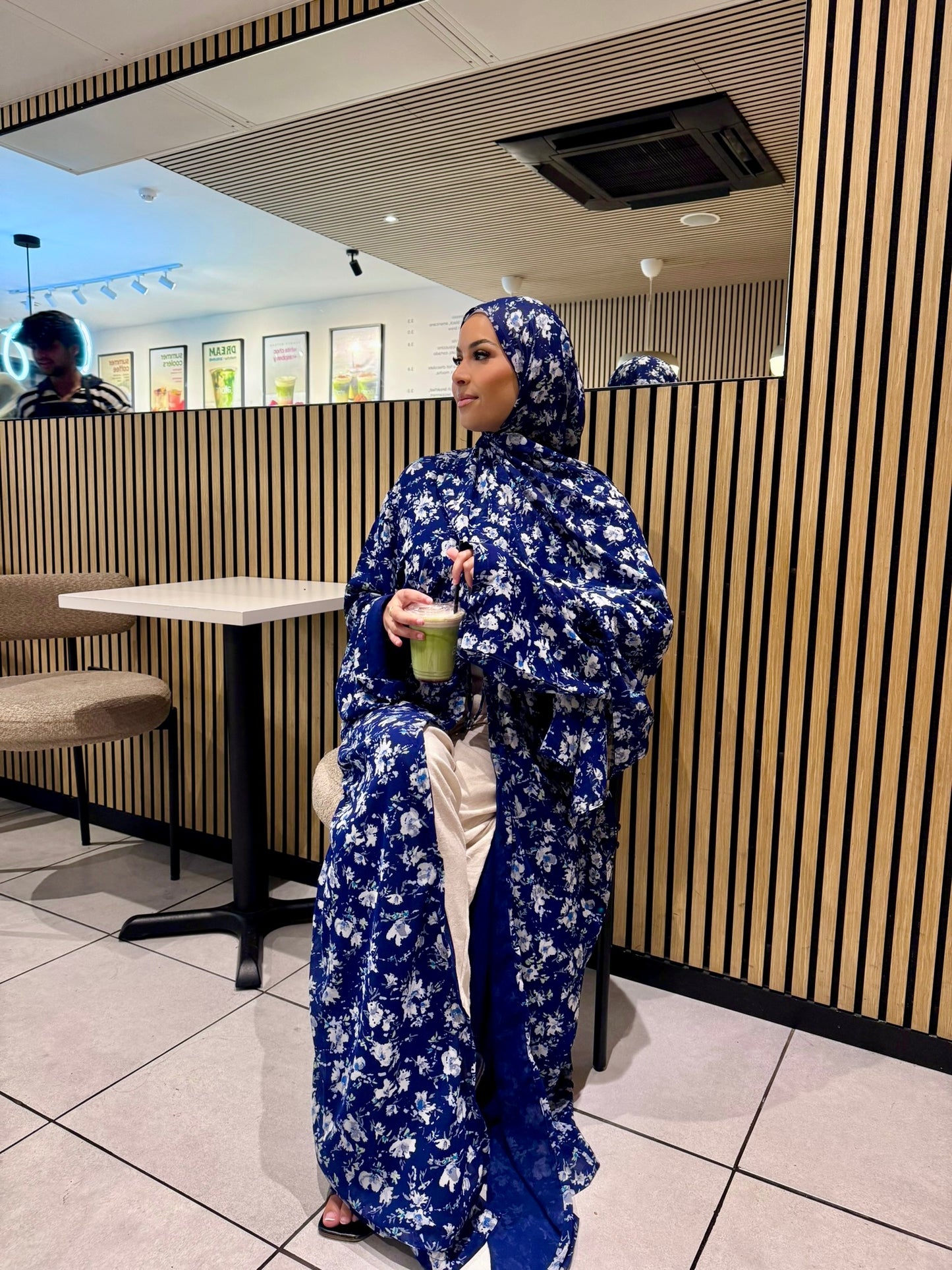Eva - Navy Floral Tie-Abaya