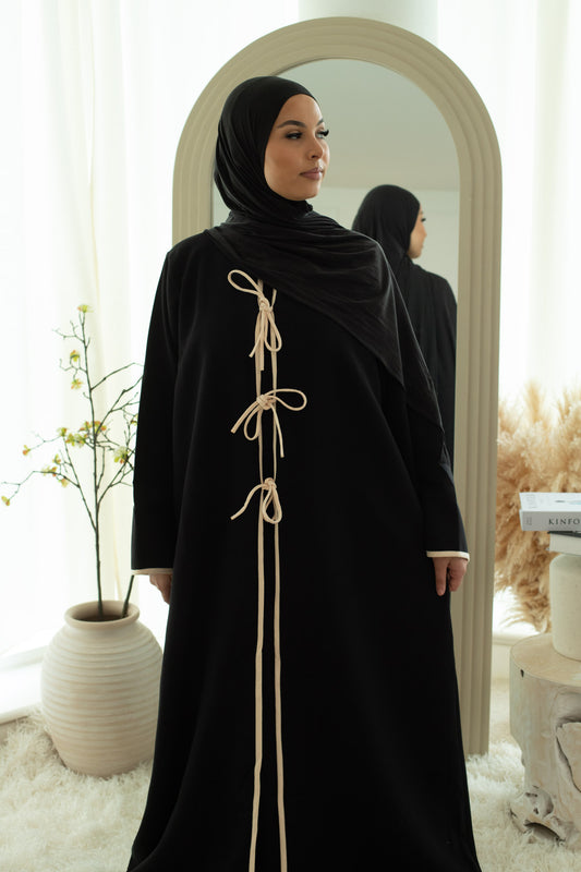 Dora - Elegant Tie-Front Black Abaya Set