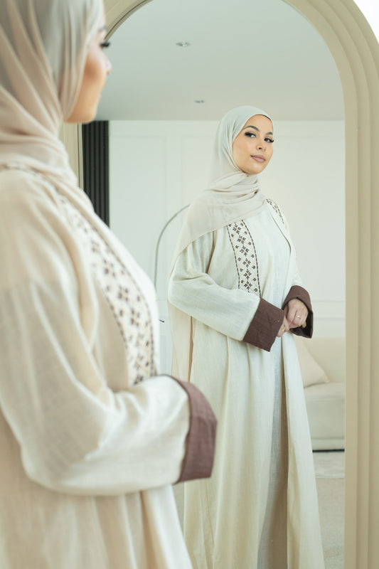 Jasmine - Beige Embroidered Abaya