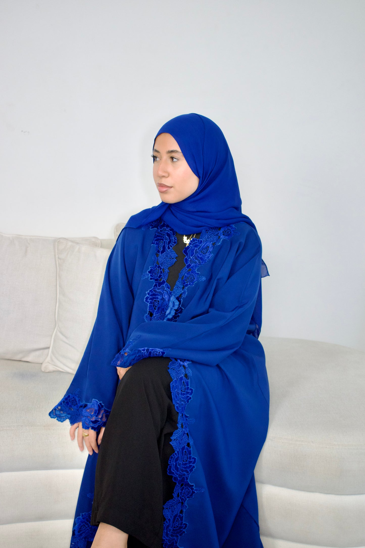 Layla Lace Abaya - Royal Blue