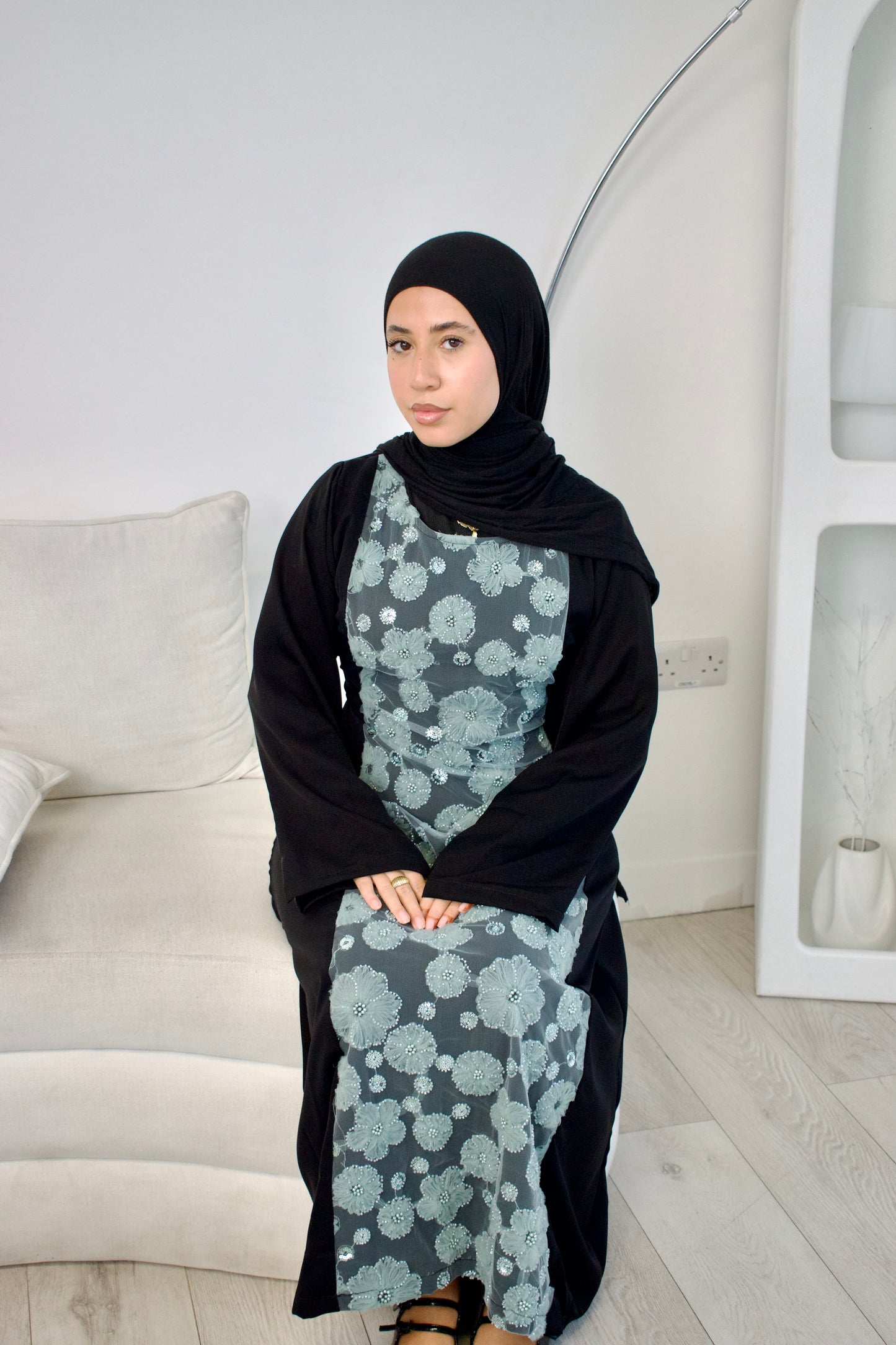 Layali Lace-Up Dress in Black & Teal