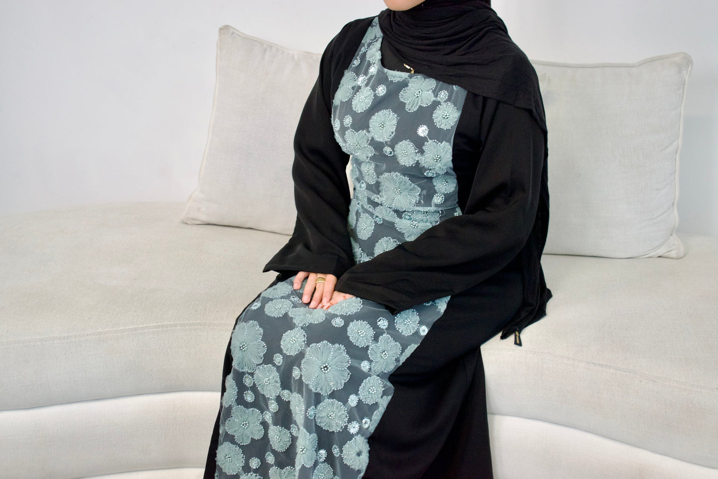 Layali Lace-Up Dress in Black & Teal