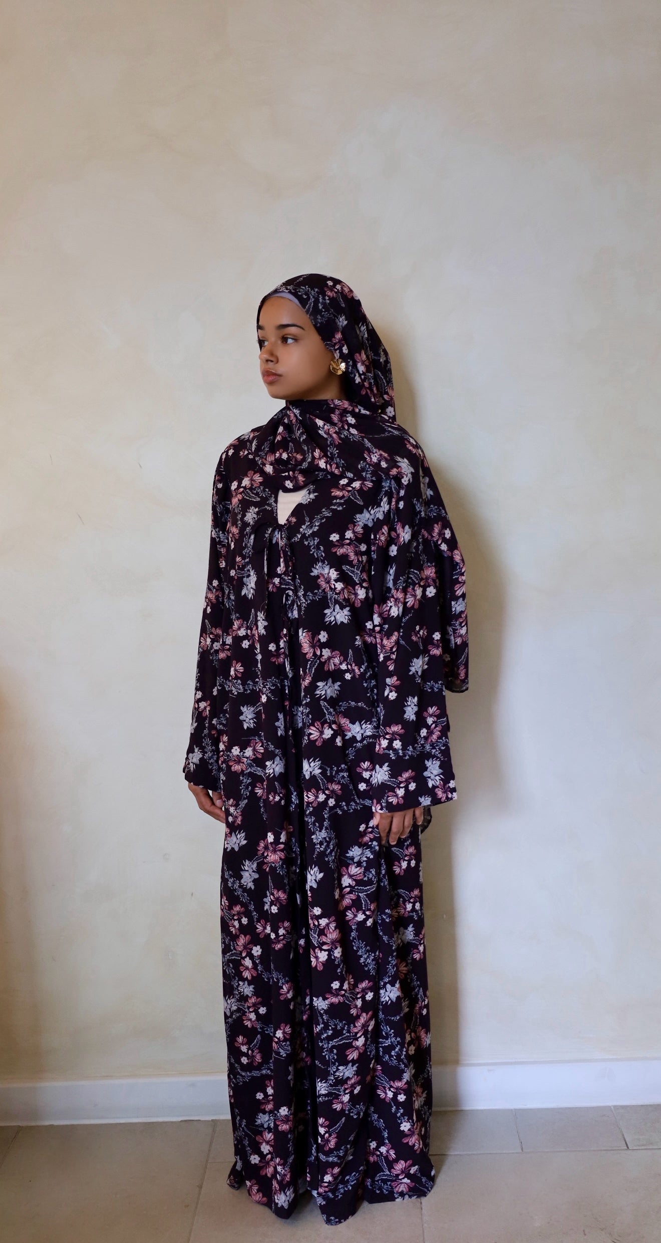 Sana - Floral Chiffon Tie - Abaya