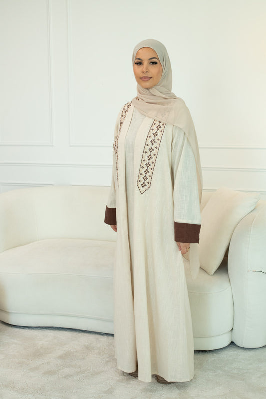 Jasmine - Beige Embroidered Abaya