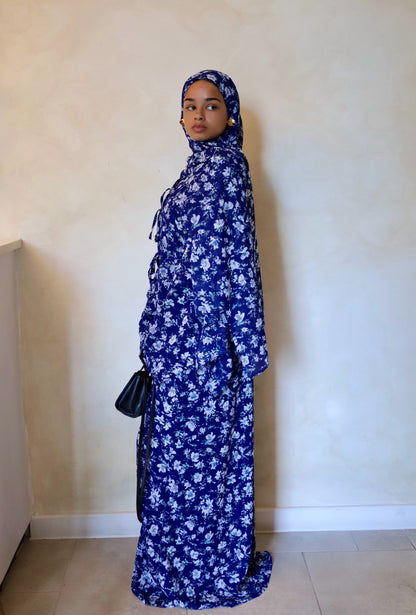 Eva - Navy Floral Tie-Abaya