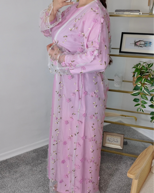 Dusty Rose Blossom Abaya Set