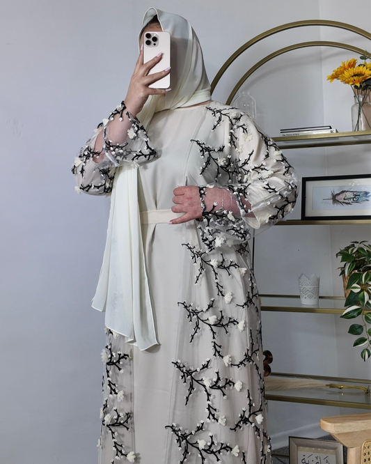Ivory Blossom abaya Set