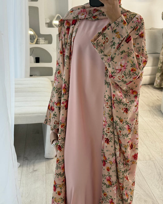Amel rose print - Batwing abaya