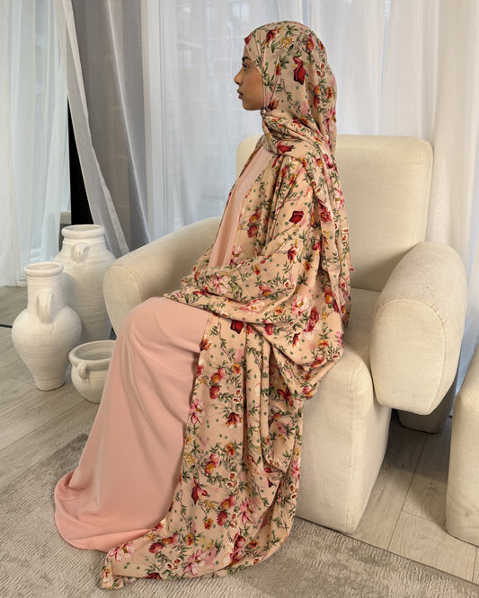 Amel rose print - Batwing abaya
