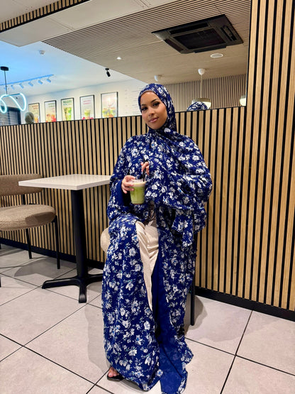 Eva - Navy Floral Tie-Abaya