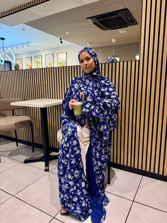 Eva - Navy Floral Tie-Abaya