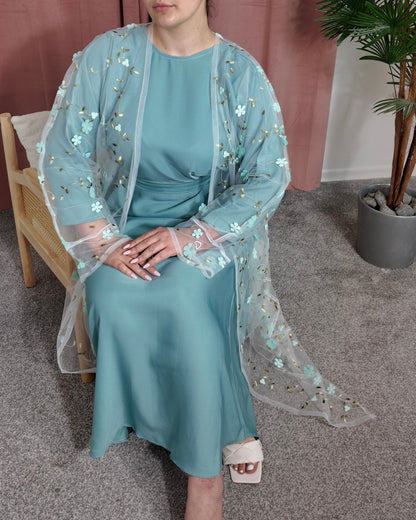 Dusty Aqua Embroidered abaya set
