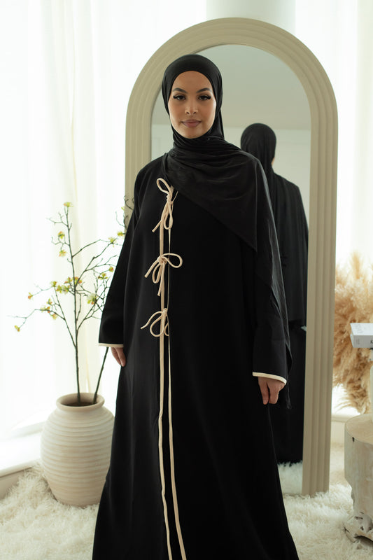 Dora - Elegant Tie-Front Black Abaya Set