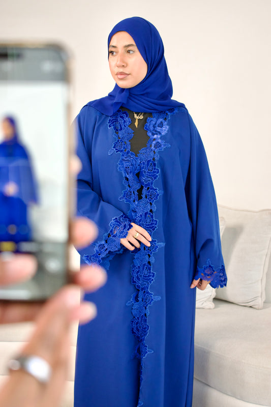 Layla Lace Abaya - Royal Blue