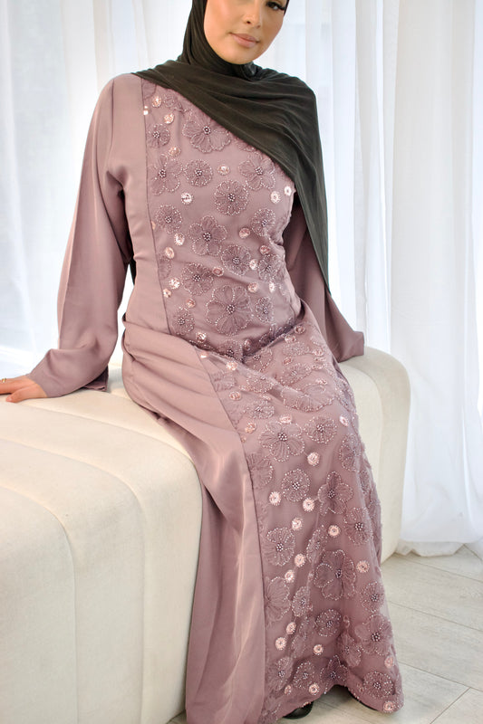Layali Lace-Up Dress in Mauve