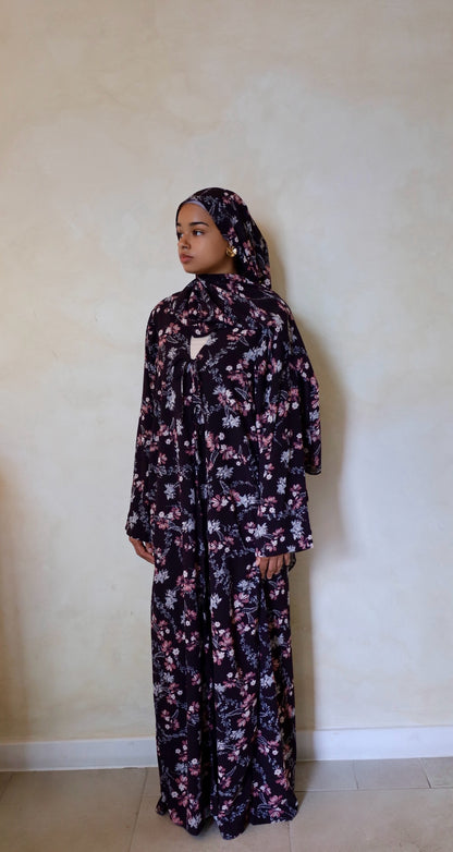 Sana - Floral Chiffon Tie - Abaya
