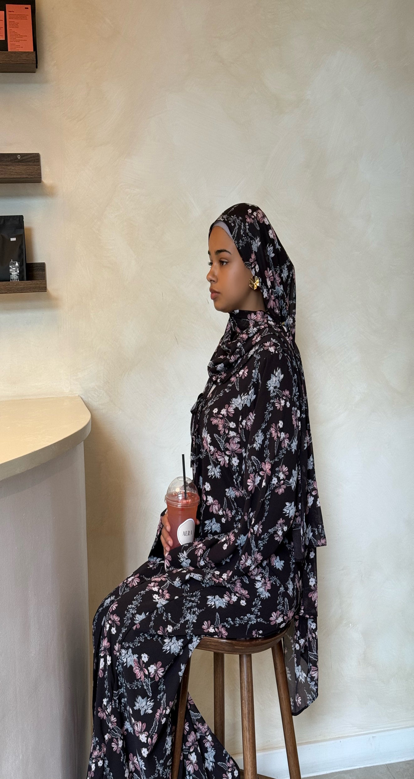 Sana - Floral Chiffon Tie - Abaya